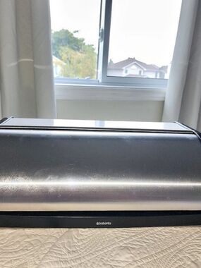 Brabantia Roll Top Stainless Steel Bread Box in Black & Silver
